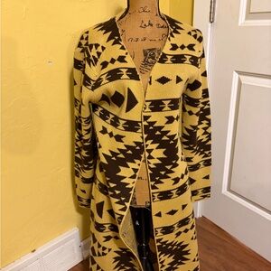 Aztec Patterned Yellow and Brown Women's Cardigan